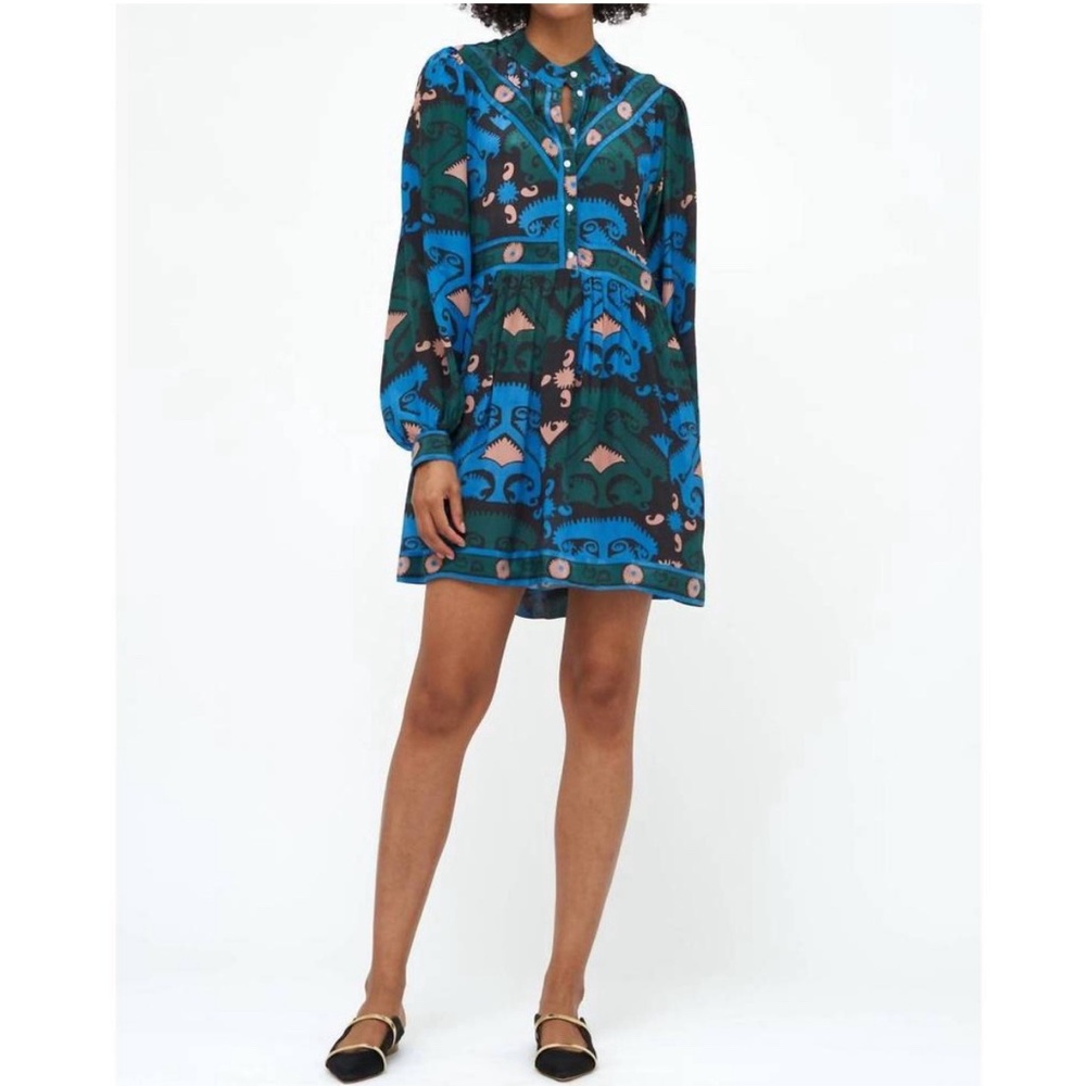 OLIPHANT Uzbek Mini Shirt Dress in Blue
